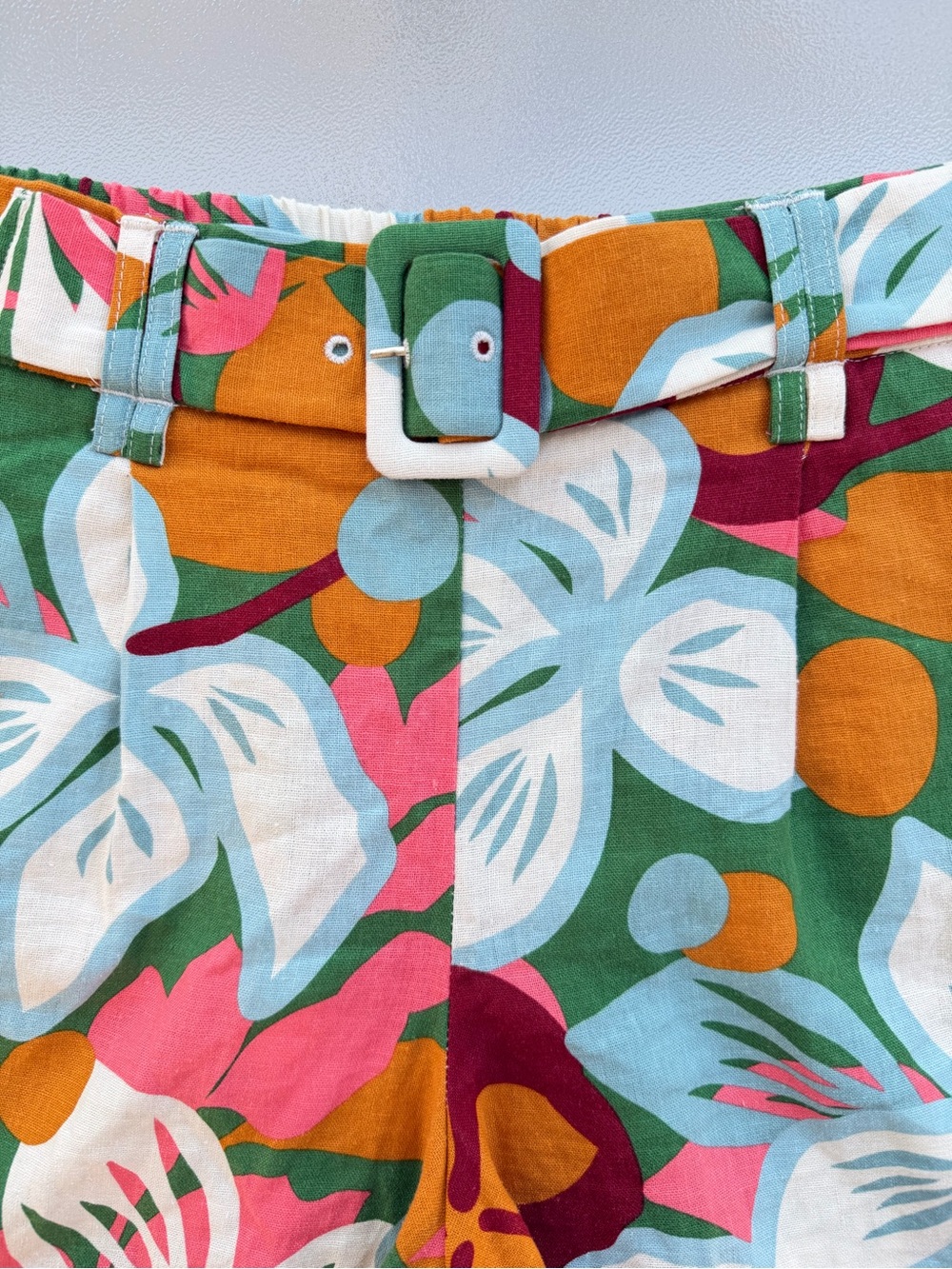 Maison d’Amelie Paris Tropical Floral Linen Blend Belted High Waisted Shorts ~ 6 - Picture 3 of 7